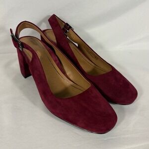 Vionic Plaza Nareen Burgundy Suede Slingback Block Heel Shoes Size 7